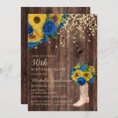 Rustikale Sonnenblume Blaue Rose Stiefel 30. Gebur Einladung (Vorne/Hinten)