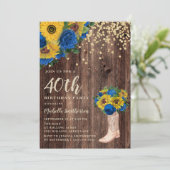 Rustikale Sonnenblume Blaue Rose Stiefel 40. Gebur Einladung (Stehend Vorderseite)