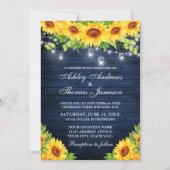 Rustikale Sonnenblume Blauer Holz Mason Jar Lights Einladung (Vorderseite)