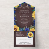 Rustikale Sonnenblume Blauer Rose Hochzeit All In One Einladung (Innen Boden)