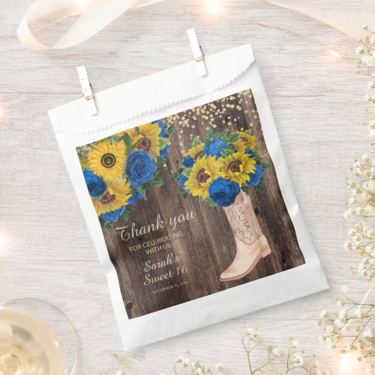 Rustikale Sonnenblume Blauer Rose Stiefel Sweet 16 Geschenktütchen (Ausgeschnitten)