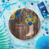 Rustikale Sonnenblume Blauer Rose Stiefel Sweet 16 Pappteller (Party)