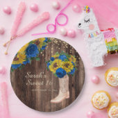 Rustikale Sonnenblume Blauer Rose Stiefel Sweet 16 Pappteller (Party)