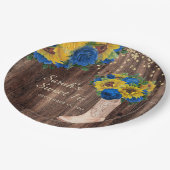 Rustikale Sonnenblume Blauer Rose Stiefel Sweet 16 Pappteller (Schrägansicht)