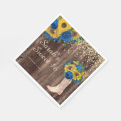 Rustikale Sonnenblume Blauer Rose Stiefel Sweet 16 Serviette (Ecke)