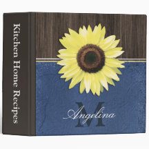 Rustikale Sonnenblume Blaues Land 2" Recipe Binder
