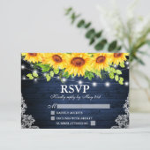 Rustikale Sonnenblume Blumen Blauer Holz Lichter S RSVP Karte (Stehend Vorderseite)