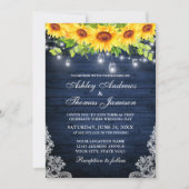 Rustikale Sonnenblume Blumen Blauer Hölzer Jar Lig Einladung (Vorderseite)