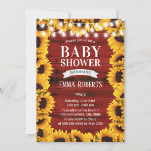 Rustikale Sonnenblume Blumenrahmen Red Barn Baby D Einladung
