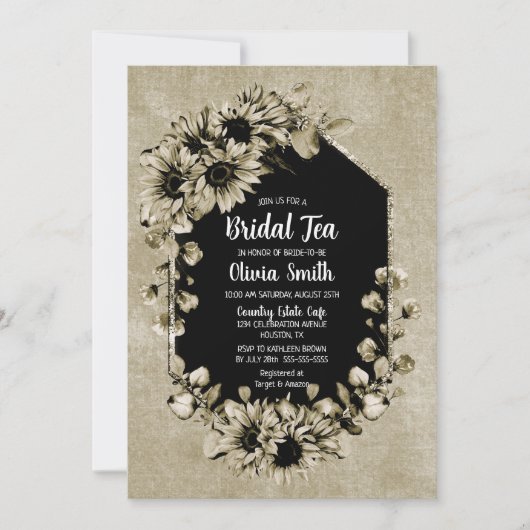 Rustikale Sonnenblume Blumenstrauß Tee Einladung (Vorderseite)