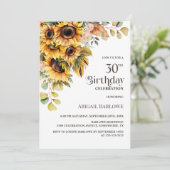 Rustikale Sonnenblume Blüte 30. Geburtstag Party Einladung (Stehend Vorderseite)