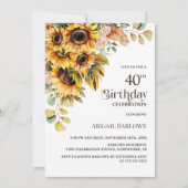 Rustikale Sonnenblume Blüte 40. Geburtstag Party Einladung (Vorderseite)