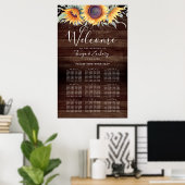 Rustikale Sonnenblume Blüte 9 Tabelle Sitzplan Poster (Heimbüro)