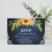 Rustikale Sonnenblume Blütenblume Blauer Spitzen H RSVP Karte (Stehend Vorderseite)