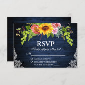 Rustikale Sonnenblume Blütenblume Blauer Spitzen H RSVP Karte (Vorne/Hinten)
