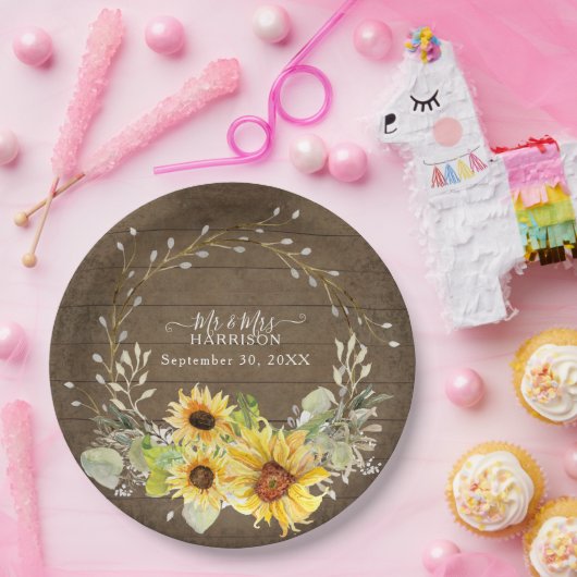 Rustikale Sonnenblume BOHO Aquarellpflanze Pappteller (Party)