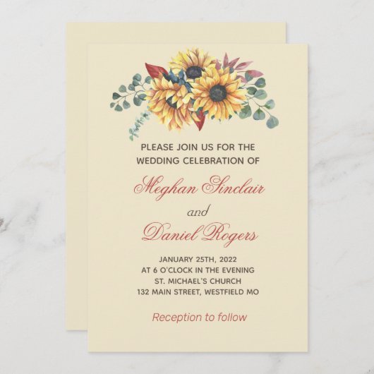 Rustikale Sonnenblume Botanische Einladung (Vorne/Hinten)