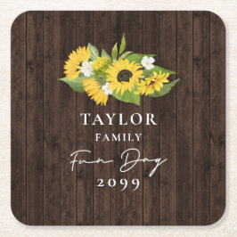 Rustikale Sonnenblume Bouquet Familienspass Tag Rechteckiger Pappuntersetzer