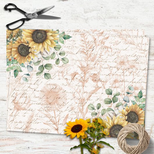 Rustikale Sonnenblume Bouquet Vintager Letter Deco Seidenpapier