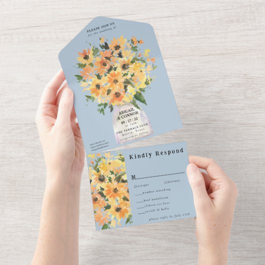 Rustikale Sonnenblume Bouquet Wasserfarbe All In One Einladung (Abreißen)