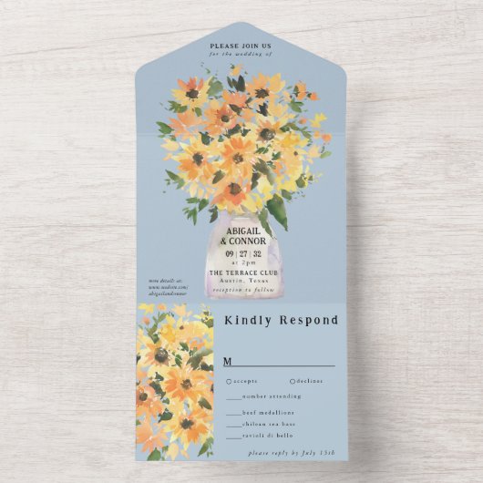 Rustikale Sonnenblume Bouquet Wasserfarbe All In One Einladung (Innen Boden)