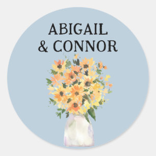 Rustikale Sonnenblume Bouquet Wasserfarbe Runder Aufkleber