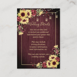 Rustikale Sonnenblume Burgund Holz Blumendetails Begleitkarte