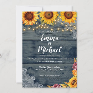 Rustikale Sonnenblume Burgund Lace Wedding Einladu Einladung