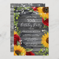 Rustikale Sonnenblume Burgund Rose Wood Birthday P