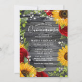 Rustikale Sonnenblume Burgund Rose Wood Quinceaner Einladung (Vorderseite)