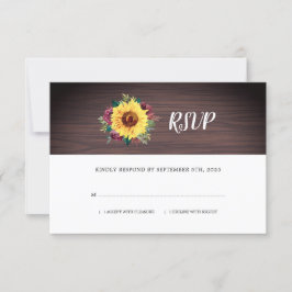 Rustikale Sonnenblume Burgund Rose Wood Wedding RSVP Karte