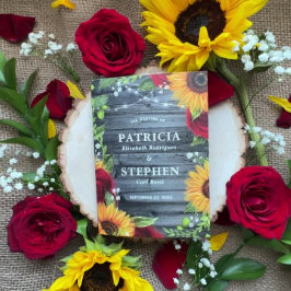 Rustikale Sonnenblume Burgund Rote Rose Foto Hochz Dreifach Gefaltete Karte