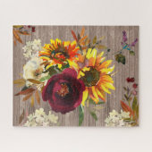 Rustikale Sonnenblume Burgund Rote Weiße Blüte Puzzle (Horizontal)