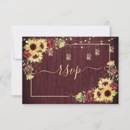 Rustikale Sonnenblume Burgund Wood Floral UAWG +Me RSVP Karte