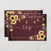 Rustikale Sonnenblume Burgund Wood Floral UAWG +Me RSVP Karte (Vorne/Hinten)