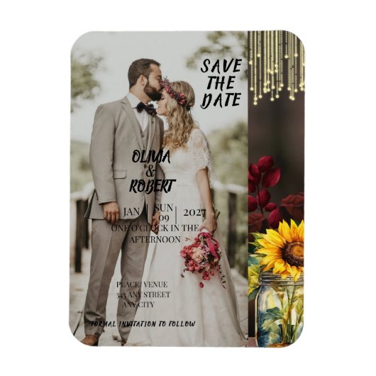 Rustikale Sonnenblume, Burgunder Rose, Holz, Licht Magnet (Vertikal)