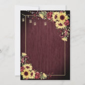 Rustikale Sonnenblume Burgundy Wood Floral Wedding Einladung (Rückseite)