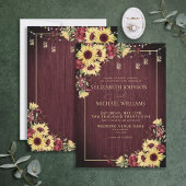 Rustikale Sonnenblume Burgundy Wood Floral Wedding Einladung