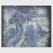 Rustikale Sonnenblume Butterfly Blauer Blauer Ephe Geschenkpapier (Flach)