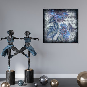 Rustikale Sonnenblume Butterfly Blue Ephemera Grun Poster