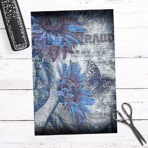 Rustikale Sonnenblume Butterfly Blue Ephemere Deco Seidenpapier