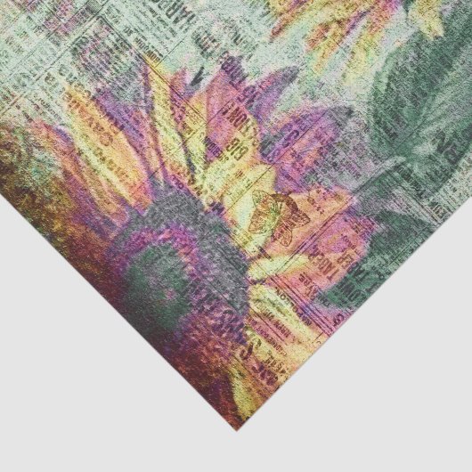 Rustikale Sonnenblume Butterfly Bold Ephemera Deco Seidenpapier (Ausschnitt)