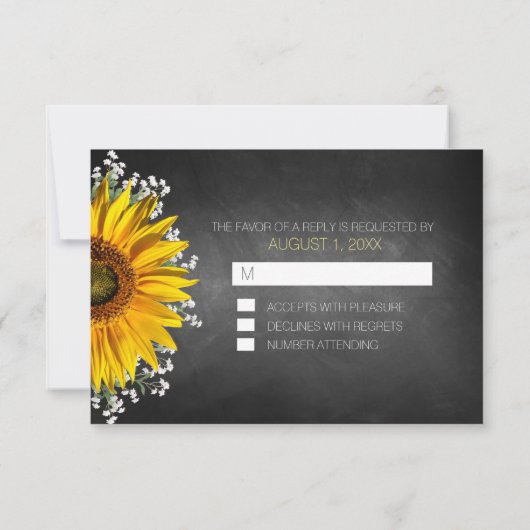 Rustikale Sonnenblume Chalkboard-UAWG RSVP Karte (Rückseite)