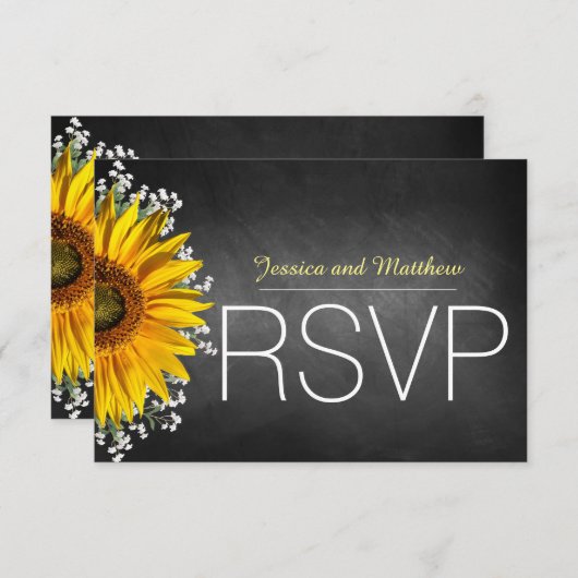 Rustikale Sonnenblume Chalkboard-UAWG RSVP Karte (Vorne/Hinten)