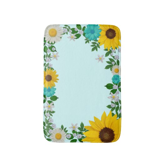 Rustikale Sonnenblume Daisy Aquamarin Floral Badematte (Vorderseite Vertikal)