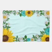 Rustikale Sonnenblume Daisy Aquamarin Floral Geschirrtuch (Horizontal)