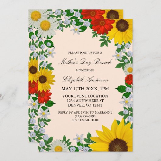 Rustikale Sonnenblume Daisy Blumenmutter Tag Einladung (Vorne/Hinten)