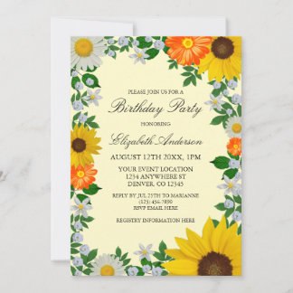 Rustikale Sonnenblume Daisy Floral Geburtstag Einladung