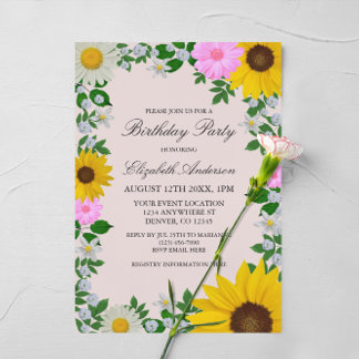 Rustikale Sonnenblume Daisy Floral Geburtstag Einladung