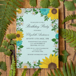 Rustikale Sonnenblume Daisy Floral Geburtstag Einladung